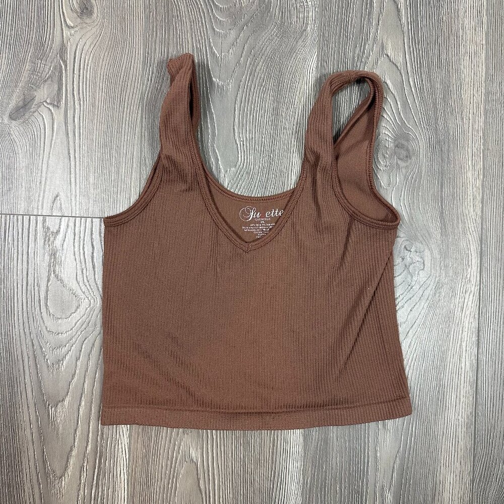 Suzette Collection‎ Brown Ribbed V Neck Tank Top Women’s M/L